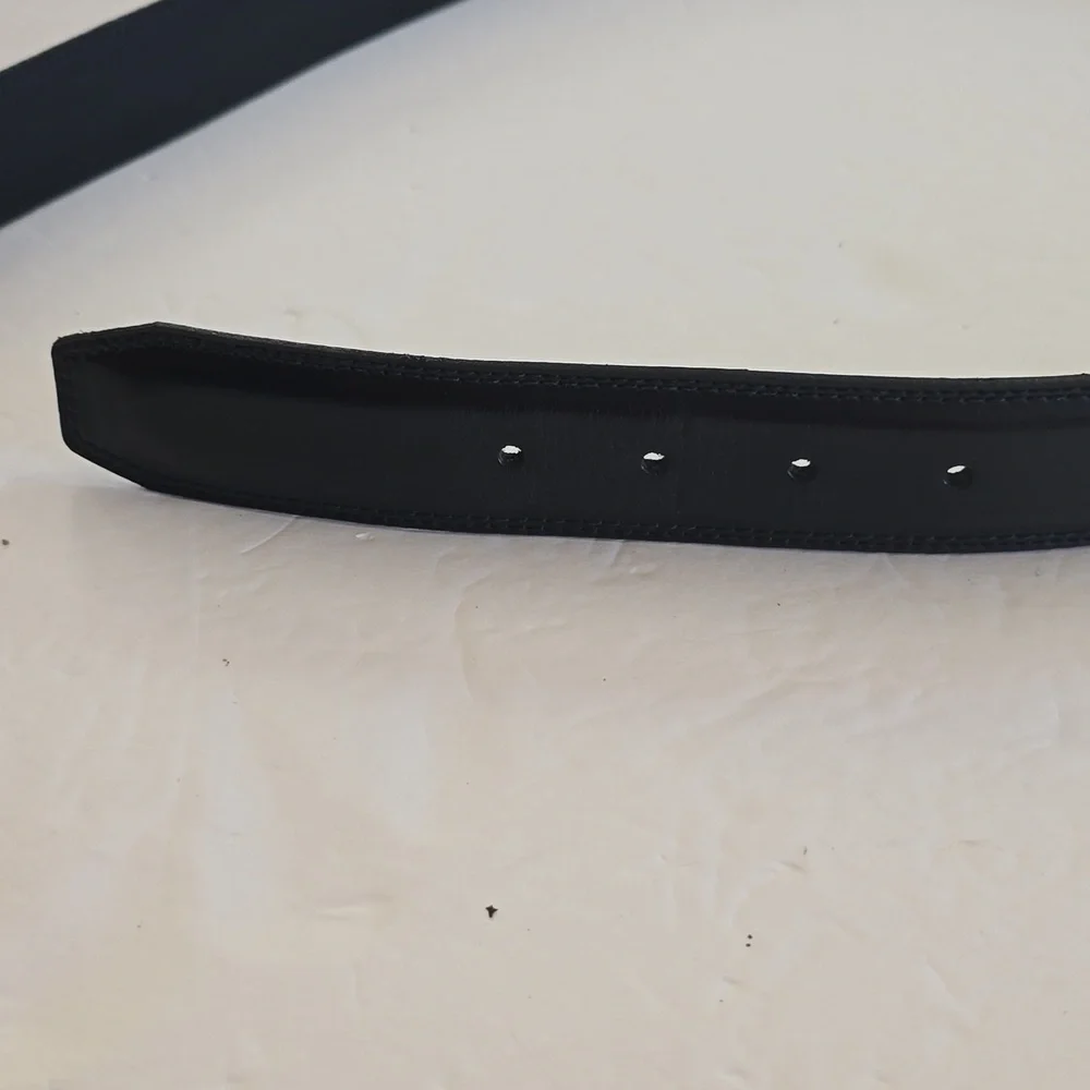 Mens Black Leather Silver Buckle Belt New! Sz.38